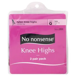 No Nonsense Knee Highs, Tan, Sheer Toe, Q Size