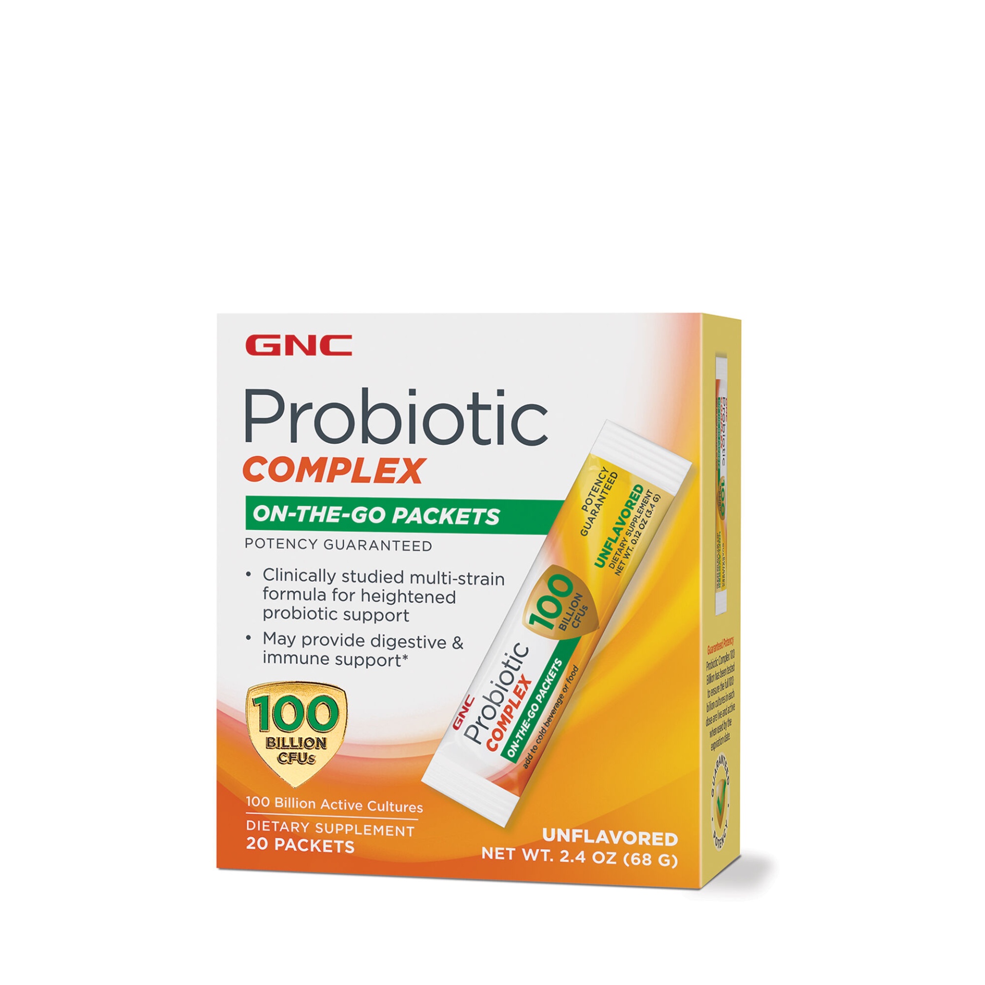 slide 1 of 1, GNC Probiotic Complex - On-The-Go Packets - 100 Billion CFU, 20 ct