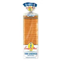 Evangeline Maid Thin Sandwich Bread, Enriched Sliced White Bread, 20 oz Loaf