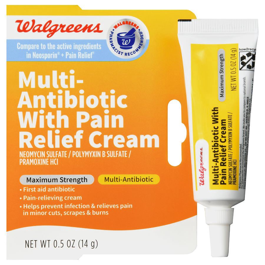 slide 1 of 5, Walgreens Multi-Antibiotic With Pain Relief Cream, 0.5 oz