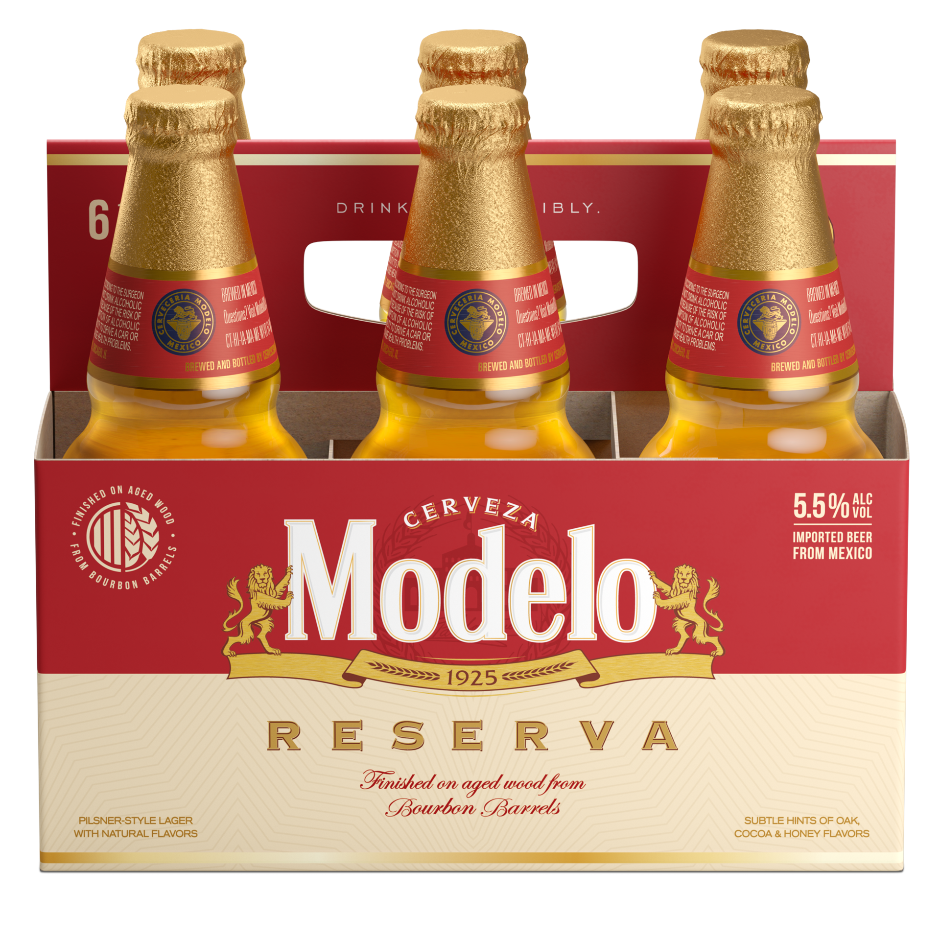 slide 1 of 1, Modelo Reserva Bourbon Barrel Lager Mexican Beer, 6 pk 12 fl oz Bottles, 5.5% ABV, 6 pkb