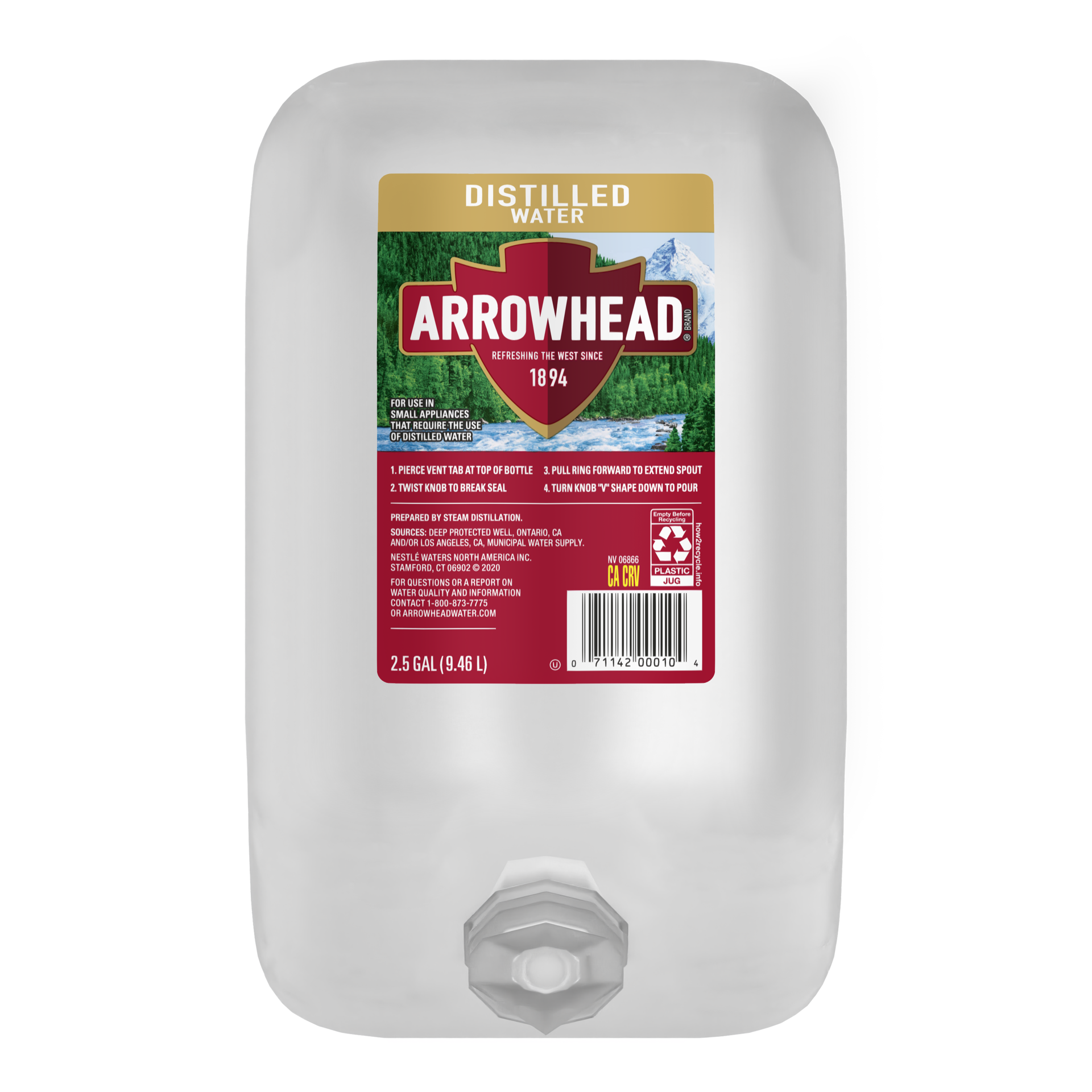 slide 1 of 4, ARROWHEAD Brand Distilled Water, 2.5-gallon plastic jug - 2.50 g, 2.50 g