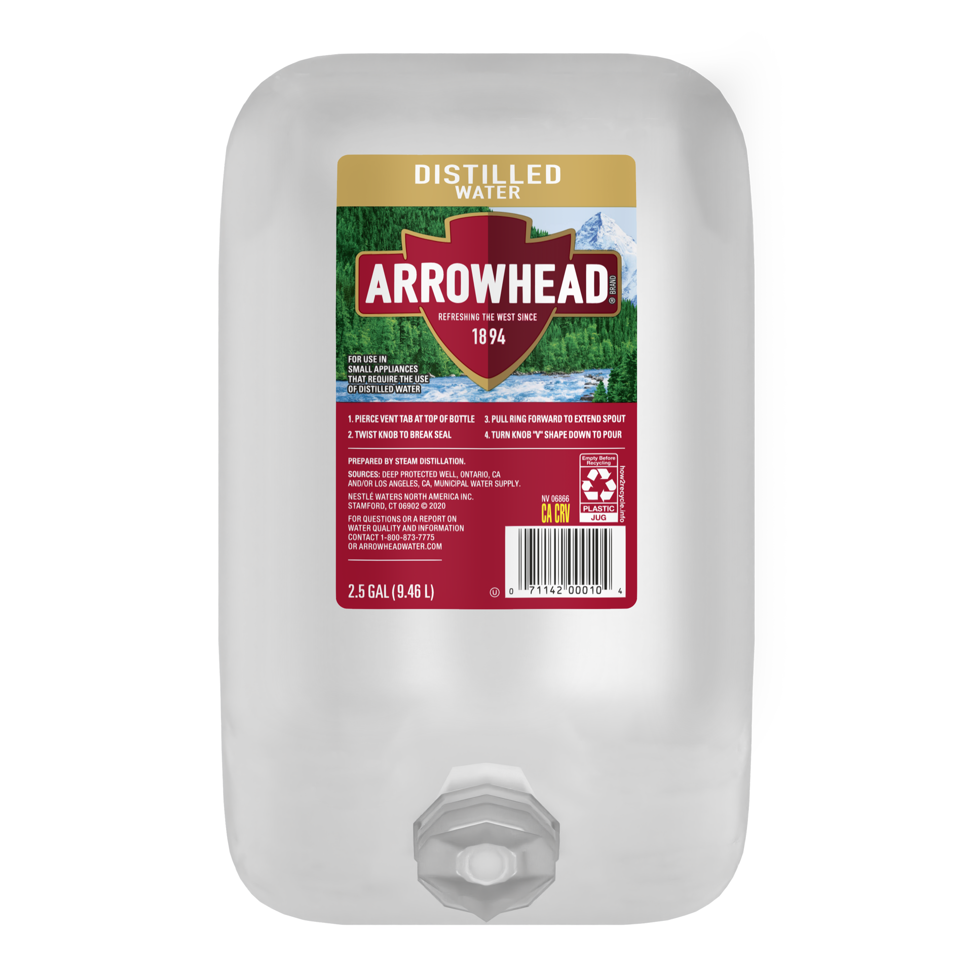 slide 1 of 4, ARROWHEAD Brand Distilled Water, 2.5-gallon plastic jug, 2.50 g