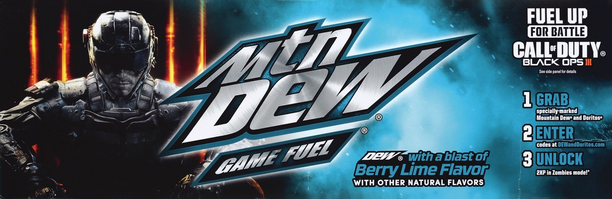 slide 3 of 6, Mountain Dew Game Fuel Berry Lime, 12 ct; 12 fl oz