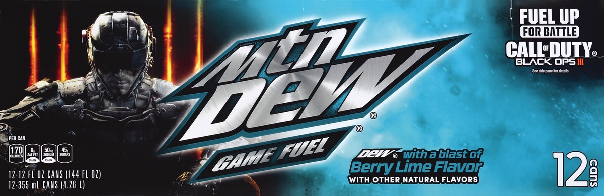 slide 2 of 6, Mountain Dew Game Fuel Berry Lime, 12 ct; 12 fl oz