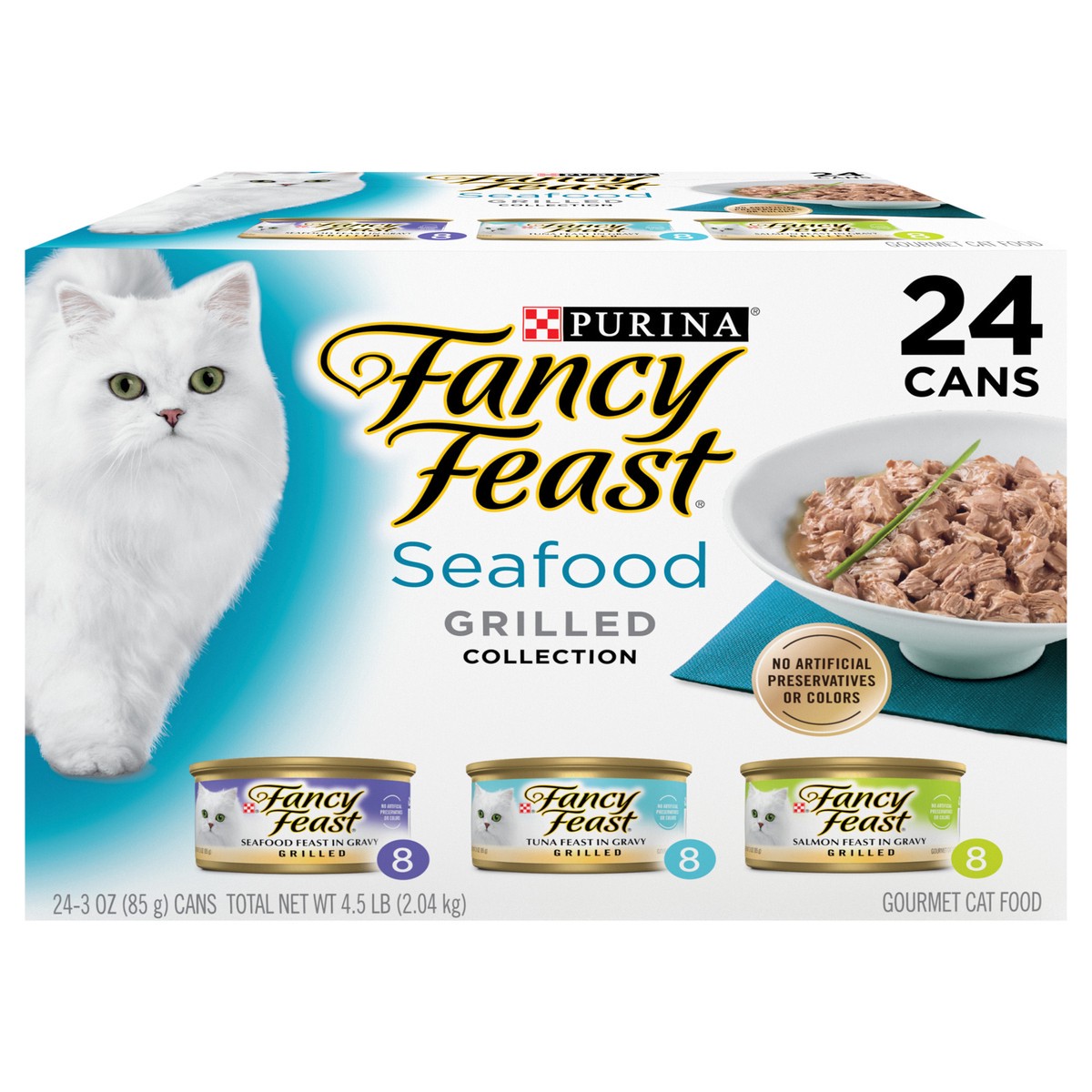 slide 1 of 9, Purina Fancy Feast Grilled Seafood Feast Collection Cat Food, 4.5 lb