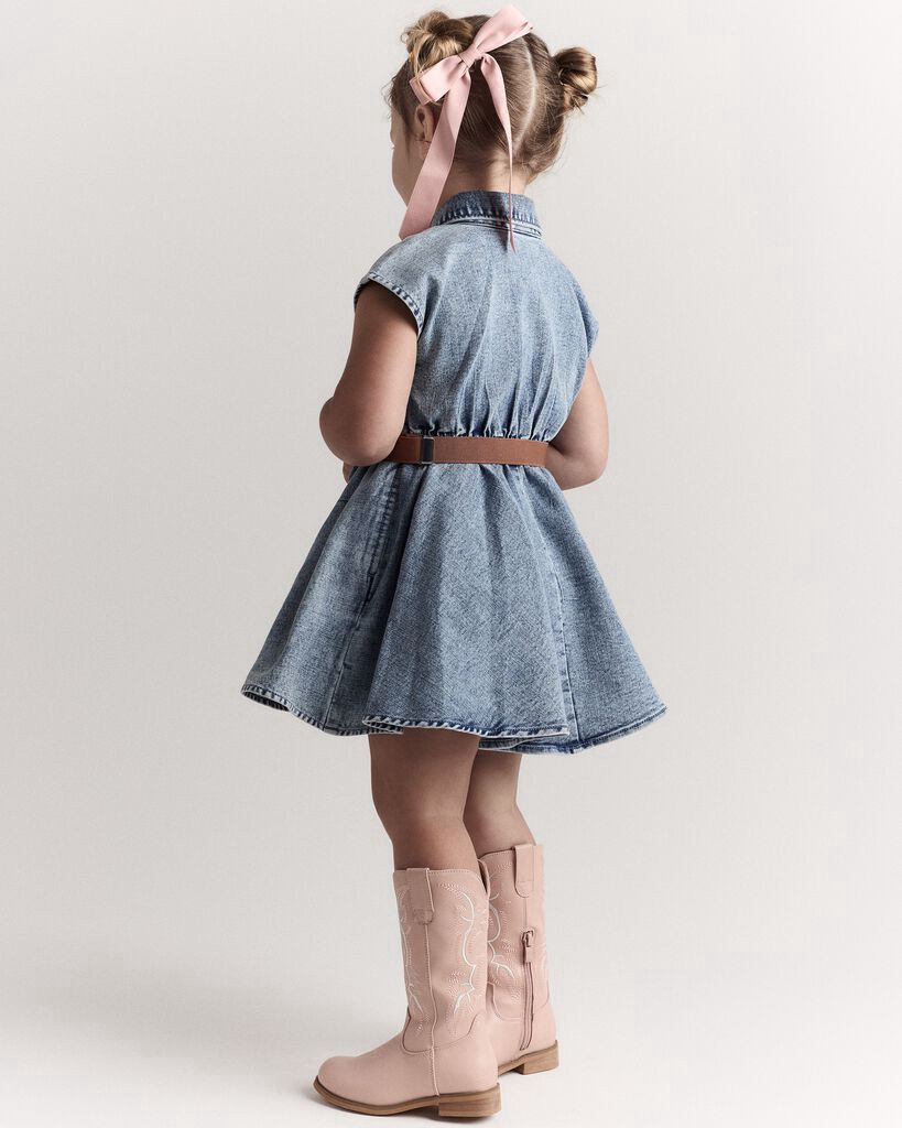 slide 3 of 6, Otteravenue Toddler Girl Avenue Twirl Dress™ in Denim - Blue Blue 18M, 1 ct