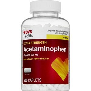 slide 1 of 1, Cvs Health Extra Strength Acetaminophen Pain Reliever & Fever Reducer 500 Mg Caplets, 500 Ct, 500 ct