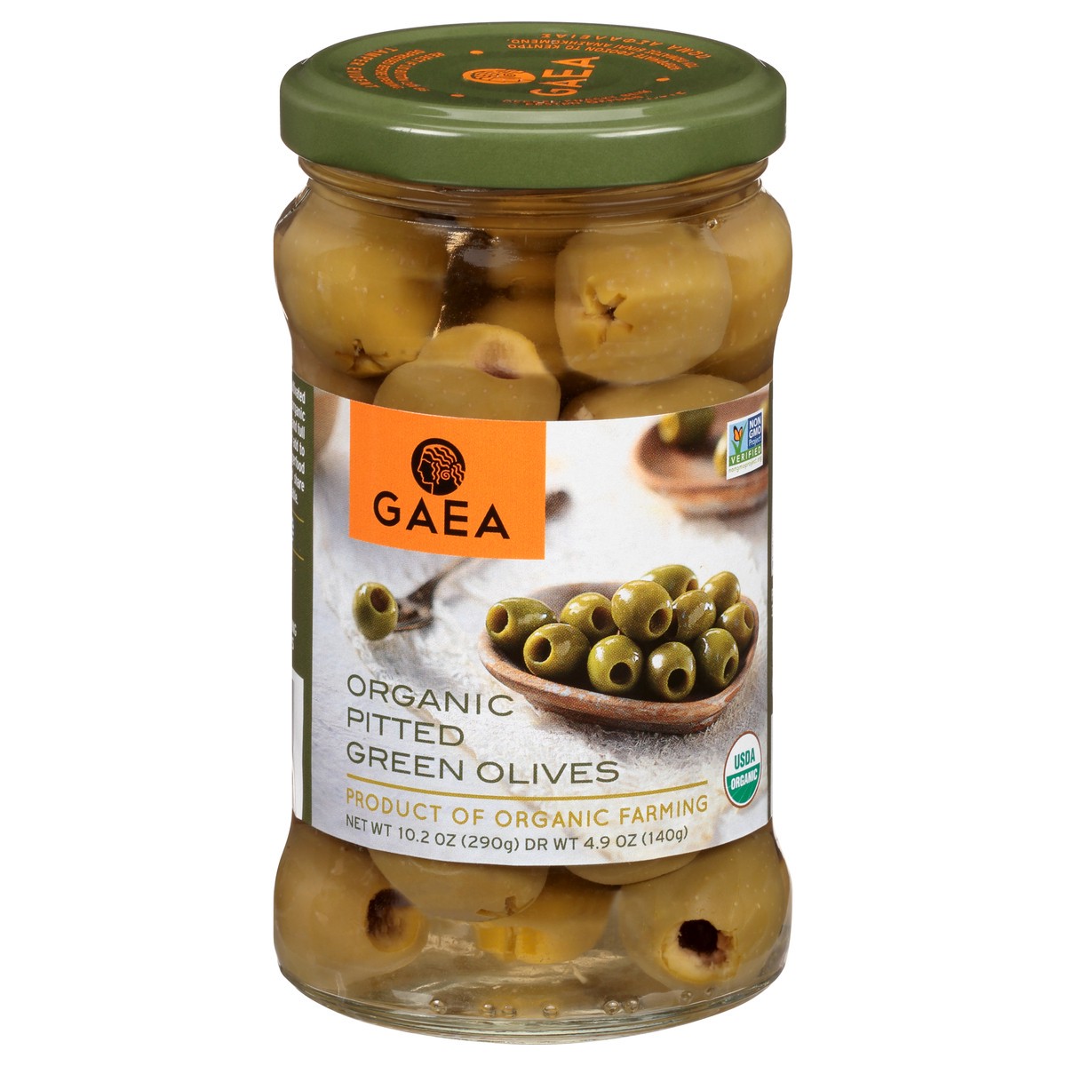 slide 1 of 13, Gaea Organic Pitted Green Olives 10.2 oz, 10.2 oz
