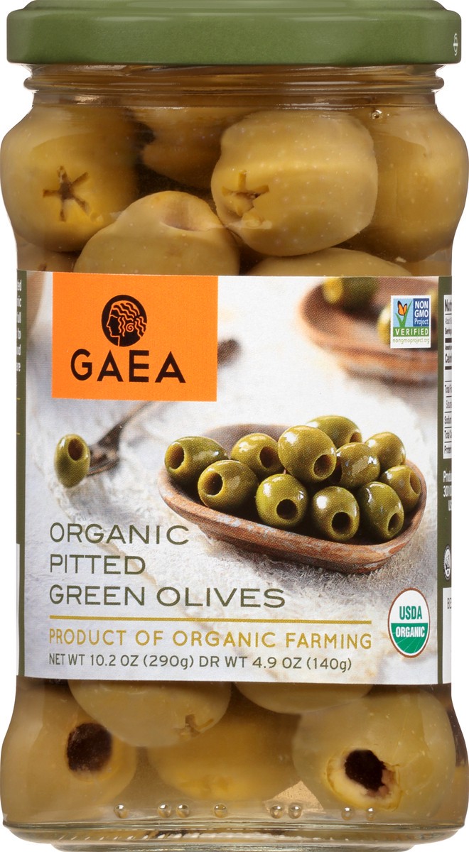 slide 1 of 13, Gaea Organic Pitted Green Olives 10.2 oz, 10.2 oz