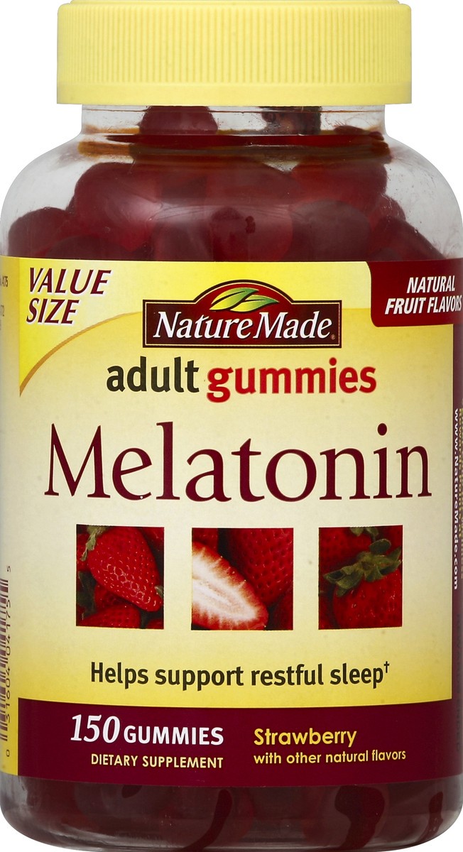 slide 6 of 6, Nature Made Melatonin Dietary Supplement Adult Gummies - Strawberry, 150 ct