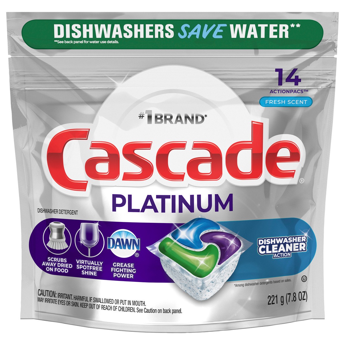 slide 1 of 1, Cascade Platinum Fresh Scent Dishwasher Action Pacs, 14 ct