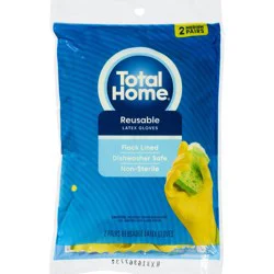 Total Home Household Latex Gloves Medium, 2 Ct