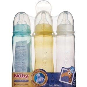 slide 1 of 1, Playskool Nuby Medium Flow Feeding Bottles, 3 ct