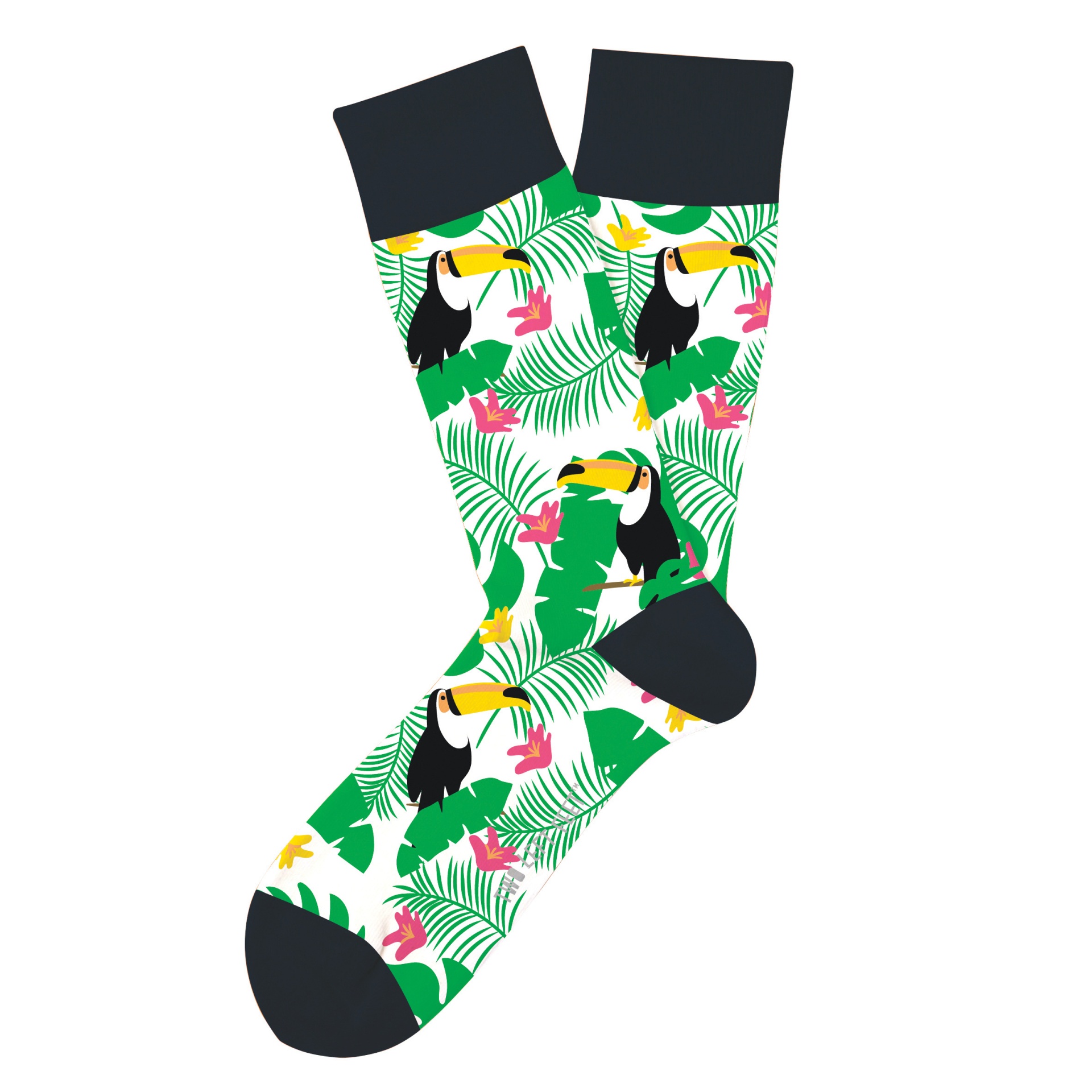 slide 1 of 1, Two Left Feet Tropical Tucan Big Feet Socks, 1 pair