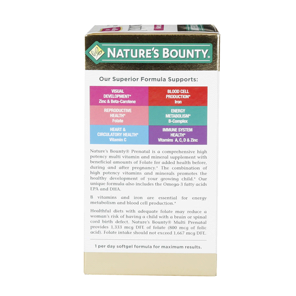 slide 6 of 13, Nature's Bounty Prenatal Multivitamin with of DHA (1333 mcg DFE of Folate), 200mg, 60 softgels