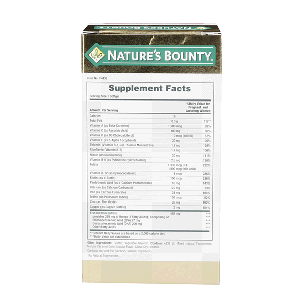 slide 4 of 13, Nature's Bounty Prenatal Multivitamin with of DHA (1333 mcg DFE of Folate), 200mg, 60 softgels