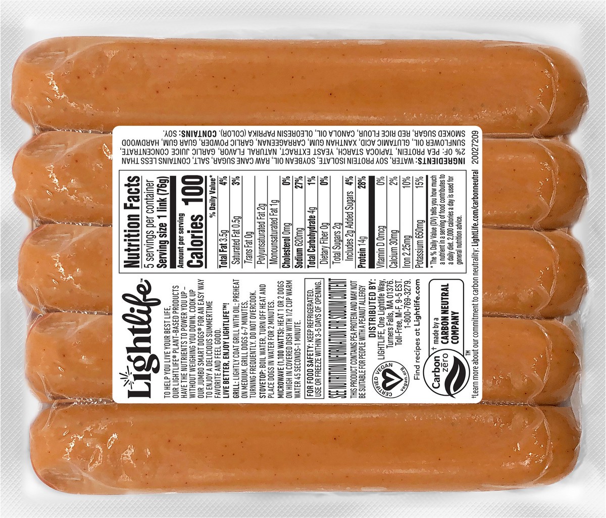 slide 5 of 5, Lightlife Smart Dogs Plant-Based Vegan Jumbo Hot Dogs, 383 g