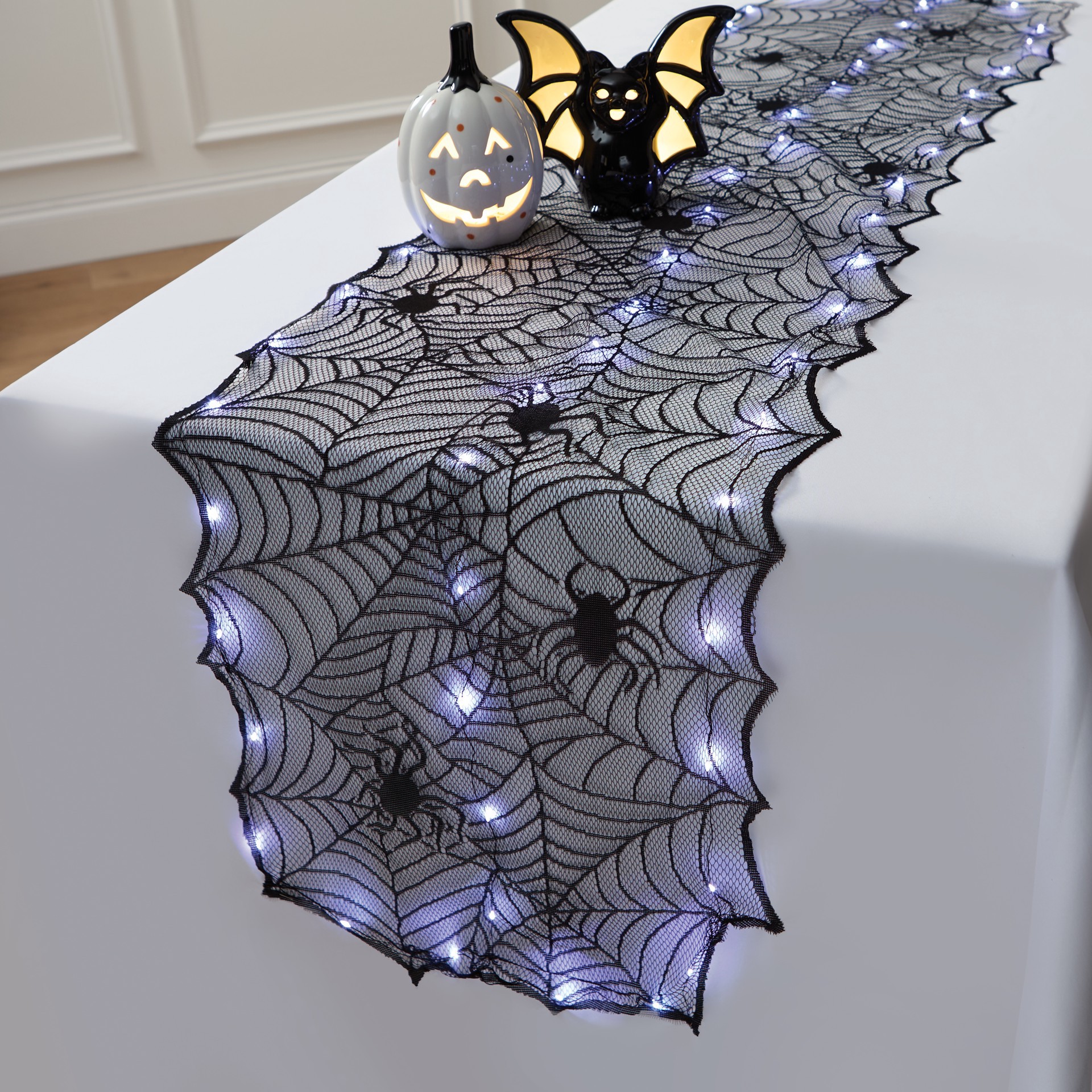slide 5 of 5, 72" Led Lighted Spider Web Table Runner By Ashland, 72 in