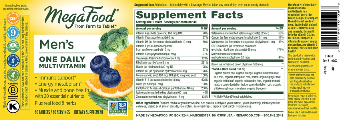 slide 4 of 7, MegaFood Men''s One Daily Multivitamin, 30 Count, 30 ct