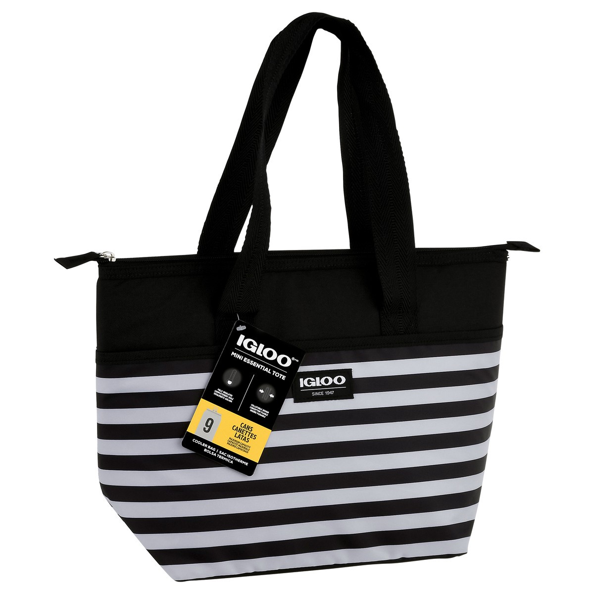 slide 2 of 9, Igloo Cooler Bag, Mini Essential Tote, Black & White Stripes, 1 ct