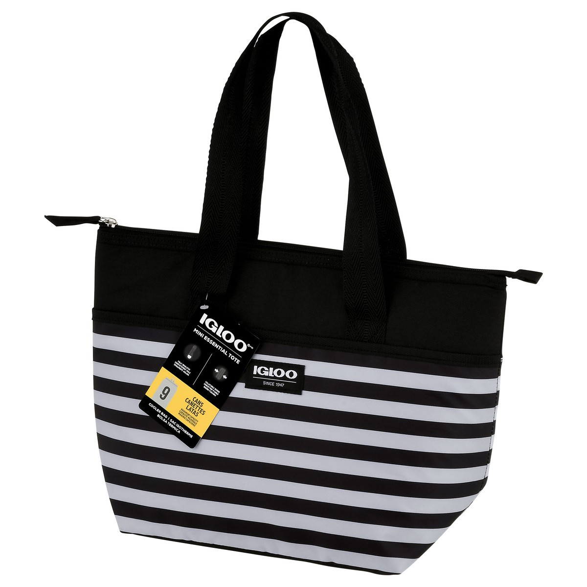 slide 3 of 9, Igloo Cooler Bag, Mini Essential Tote, Black & White Stripes, 1 ct