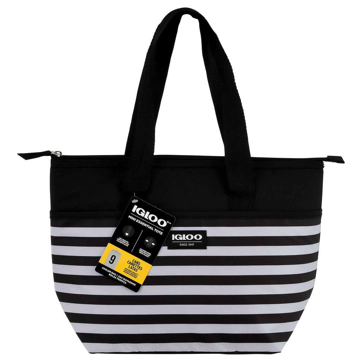 slide 9 of 9, Igloo Cooler Bag, Mini Essential Tote, Black & White Stripes, 1 ct