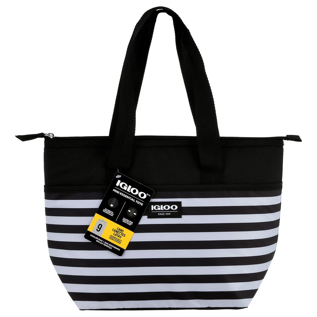slide 1 of 9, Igloo Cooler Bag, Mini Essential Tote, Black & White Stripes, 1 ct