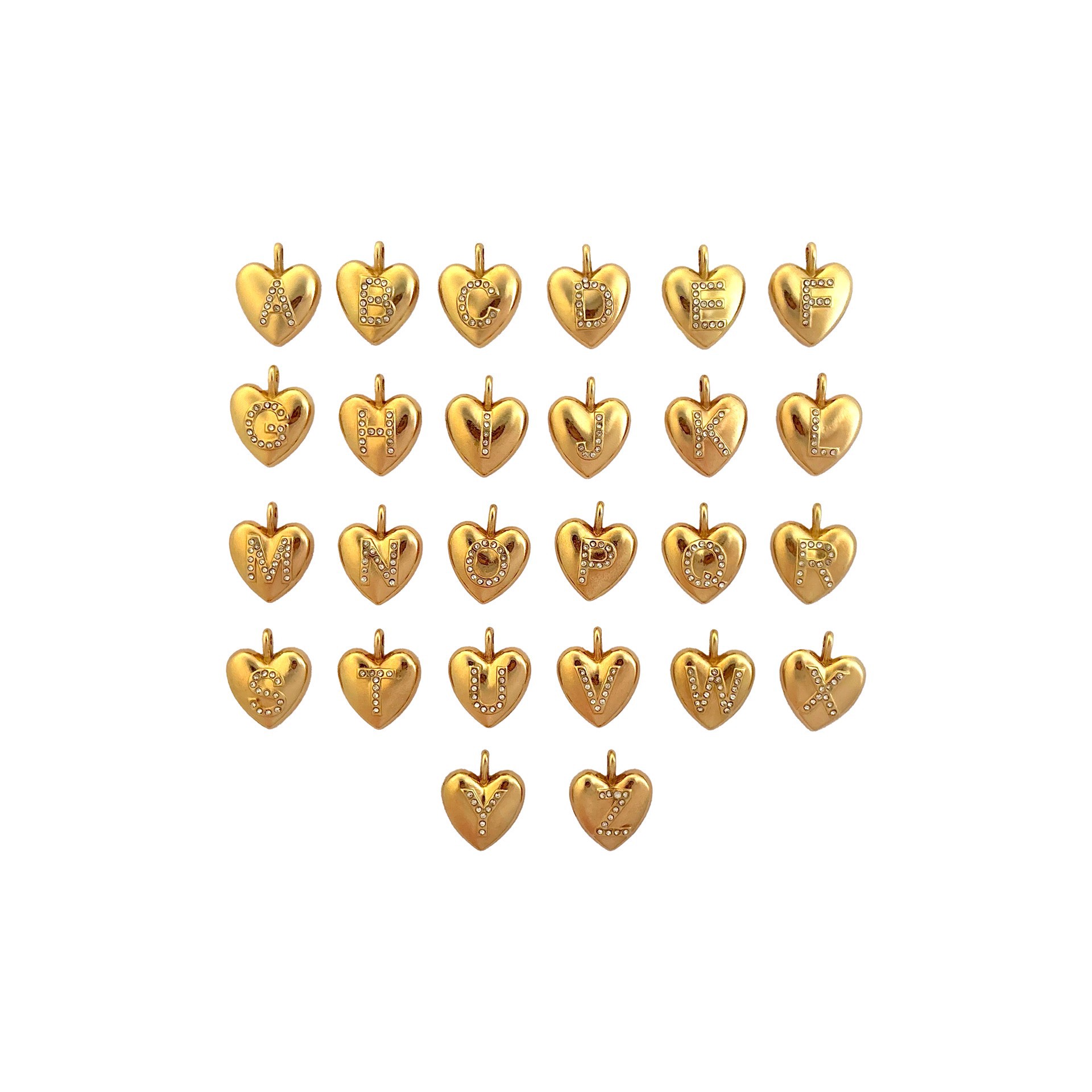 slide 2 of 3, Blue Moon Studio Gold Mirror-Plated Heart Alphabet Charm Set, 16.25mm x 19.75mm