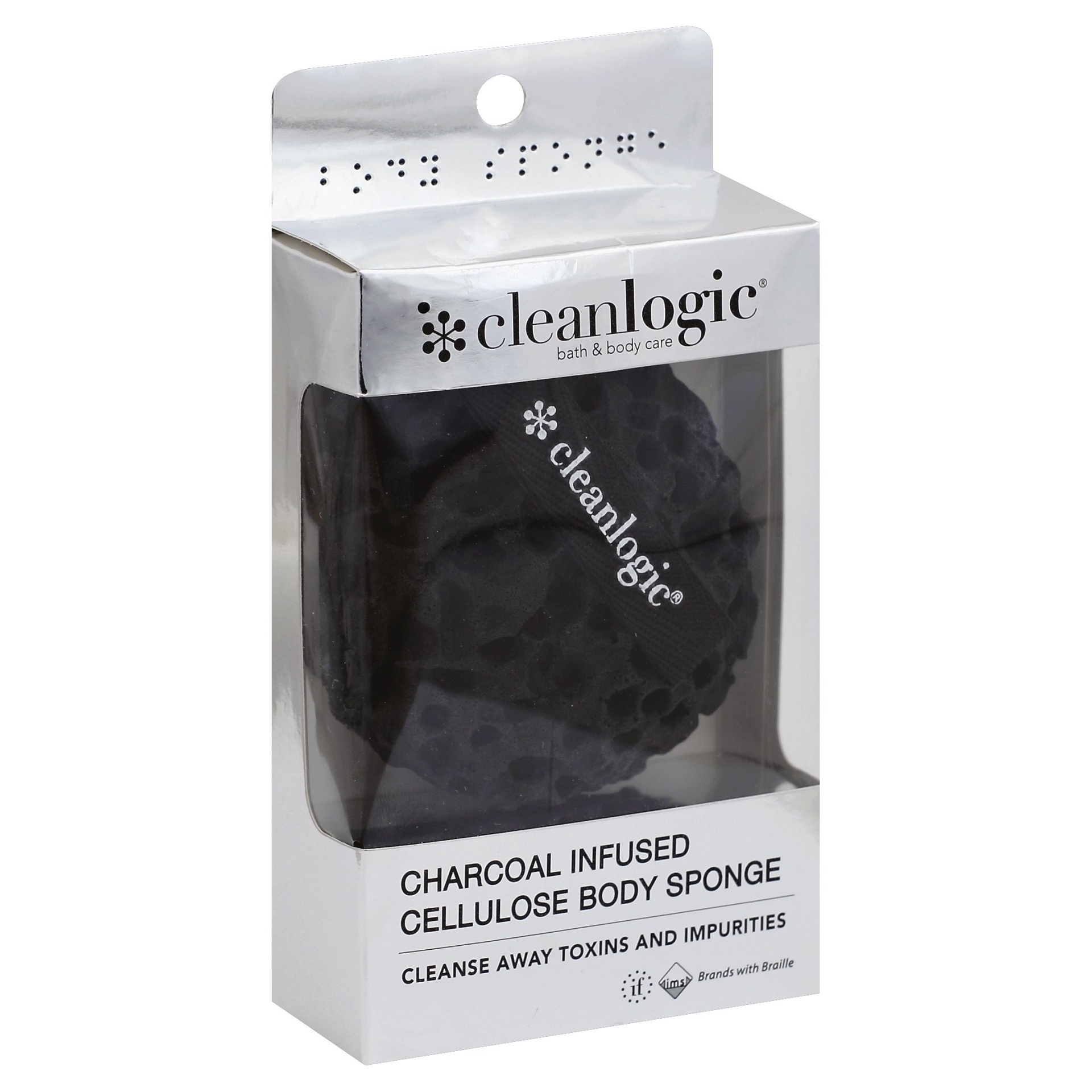 slide 1 of 1, cleanlogic Charcoal Cellulose Body Sponge, 1 ct