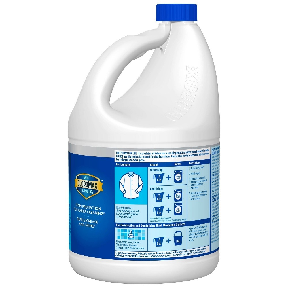 slide 2 of 4, Clorox Disinfecting Bleach, Regular(Concentrated Formula) - 121 Ounce Bottle, 3.78 qt