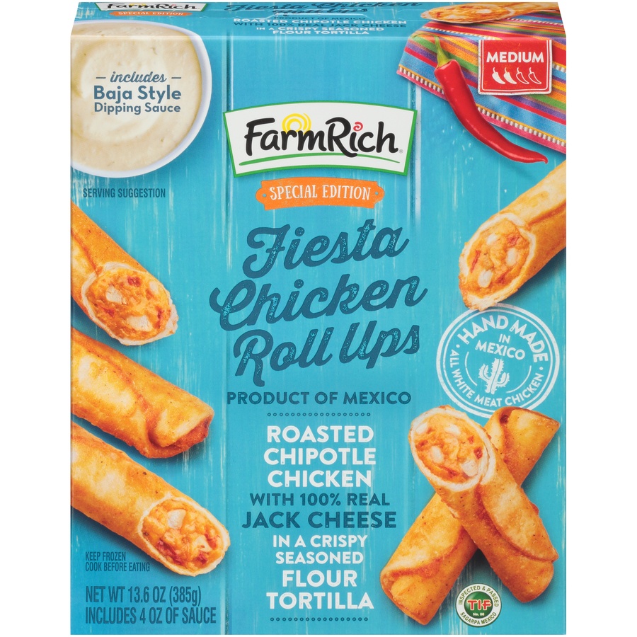 slide 1 of 1, Farm Rich Fiesta Chicken Roll Ups Roasted Chipotle Chicken, 13.6 oz