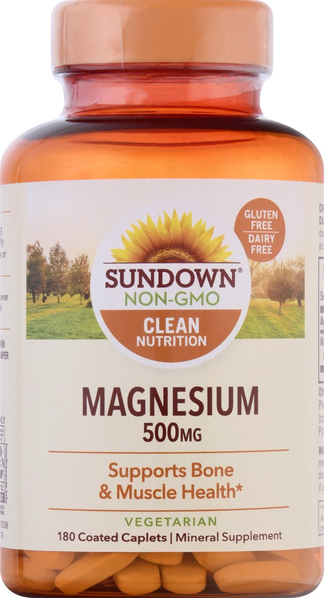 slide 2 of 9, Sundown Non-GMO 500 mg Coated Caplets Magnesium 180 ea, 180 ct