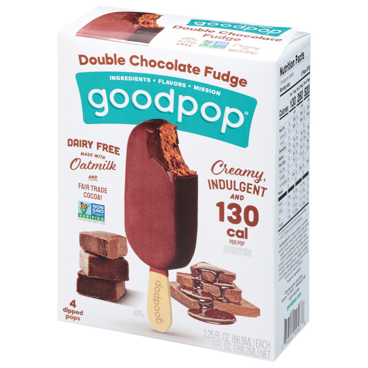 slide 8 of 9, GoodPop Double Chocolate Fudge Dairy-Free Oat Milk Frozen Dessert Bars, 4 Ct, 4 ct