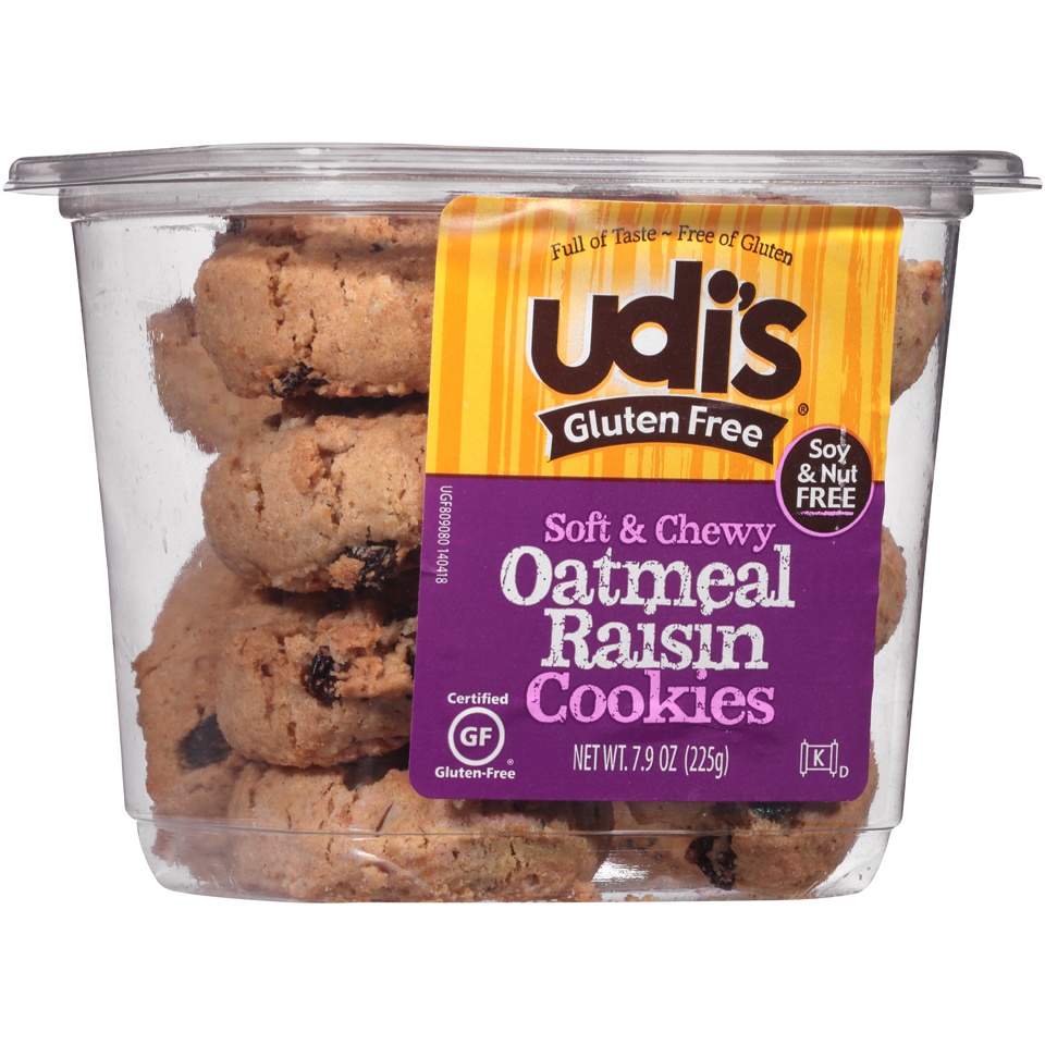 slide 1 of 4, Udi's Gluten Free Oatmeal Raisin Cookies, 7.9 oz