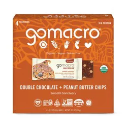 GoMacro MacroBar Double Chocolate + Peanut Butter Chips Protein Bar, 4 ct