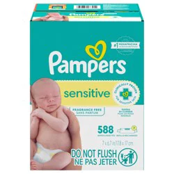 Pampers Sensitive Baby Wipes, Clinically Proven, Water Based, Hypoallergenic and Unscented Baby Wipes, 588 Baby Wipes Total (7X Flip-Top Packs)