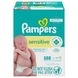 Pampers Sensitive Baby Wipes, Clinically Proven, Water Based, Hypoallergenic and Unscented Baby Wipes, 588 Baby Wipes Total (7X Flip-Top Packs)