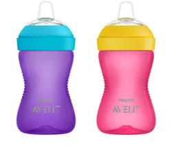 Philips Avent My Grippy Spout Sippy Cup with Soft Spout and Leak-Proof Design, Pink/Purple, 10oz, 2pk, SCF801/22