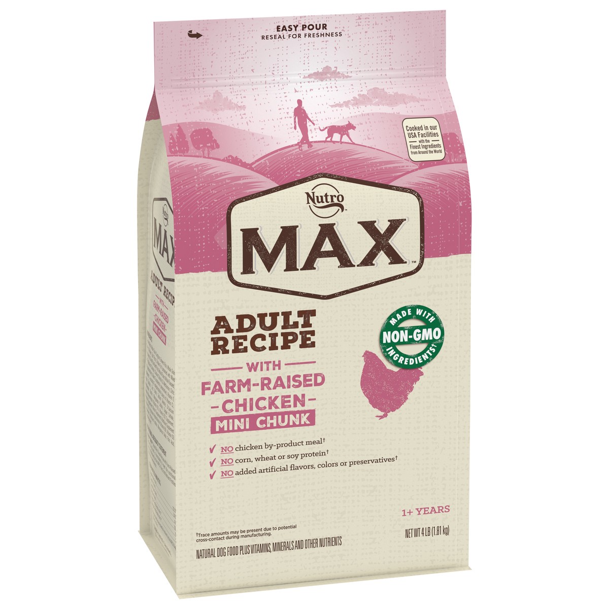 slide 9 of 9, Nutro Max 1+ Years Adult Recipe Mini Chunk with Farm-Raised Chicken Dog Food 4 lb, 4 lb