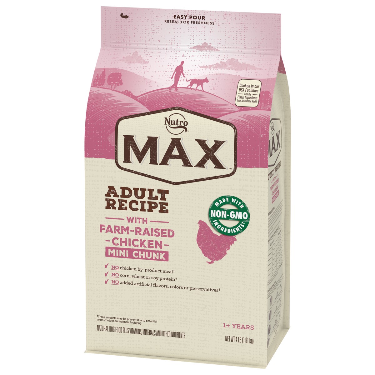 slide 2 of 9, Nutro Max 1+ Years Adult Recipe Mini Chunk with Farm-Raised Chicken Dog Food 4 lb, 4 lb