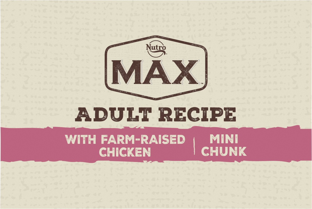 slide 3 of 9, Nutro Max 1+ Years Adult Recipe Mini Chunk with Farm-Raised Chicken Dog Food 4 lb, 4 lb