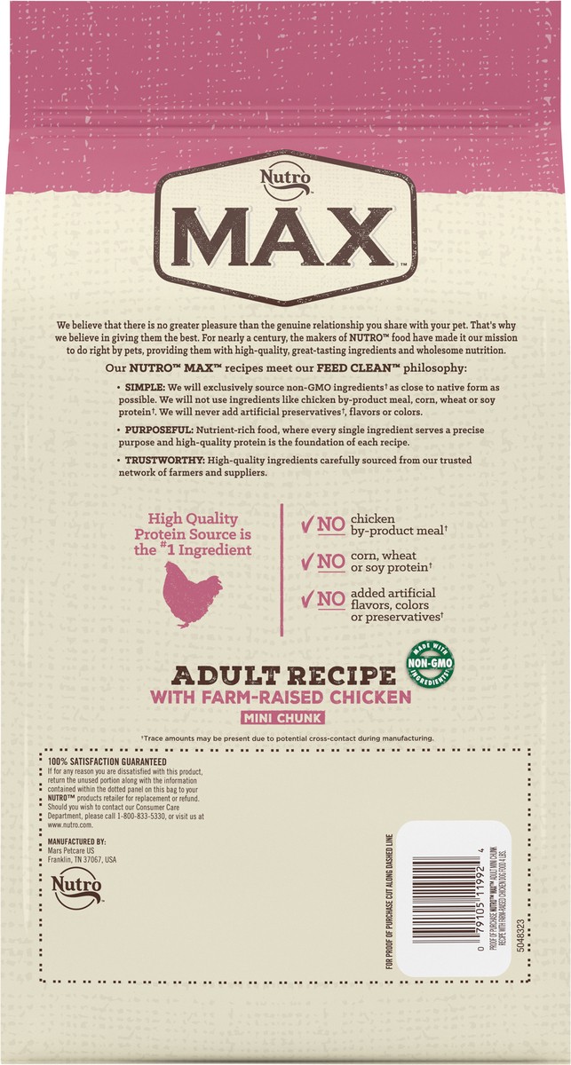slide 4 of 9, Nutro Max 1+ Years Adult Recipe Mini Chunk with Farm-Raised Chicken Dog Food 4 lb, 4 lb