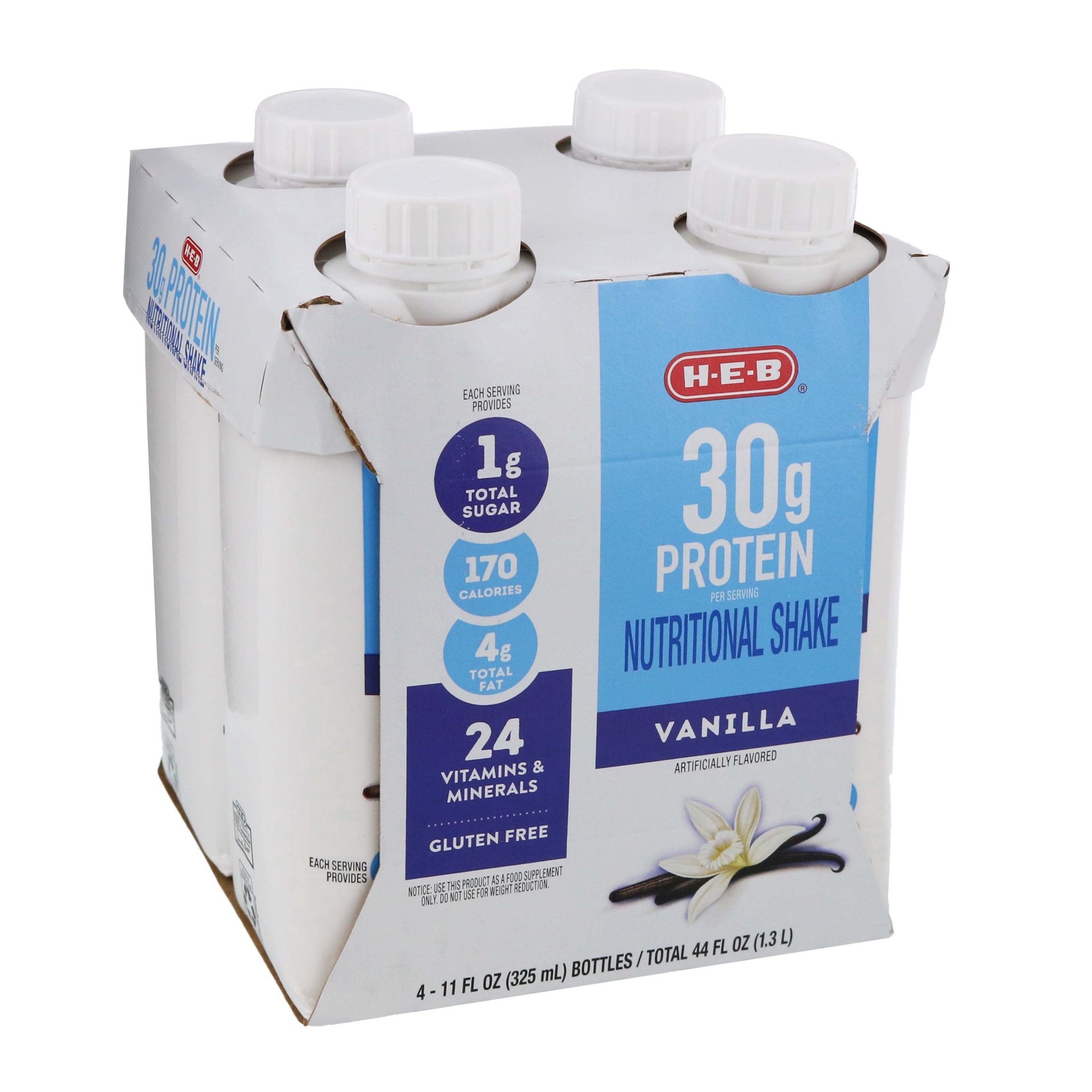 slide 1 of 1, H-E-B 30g Protein Nutritional Shakes 4 pk Bottles - Vanilla, 11 oz