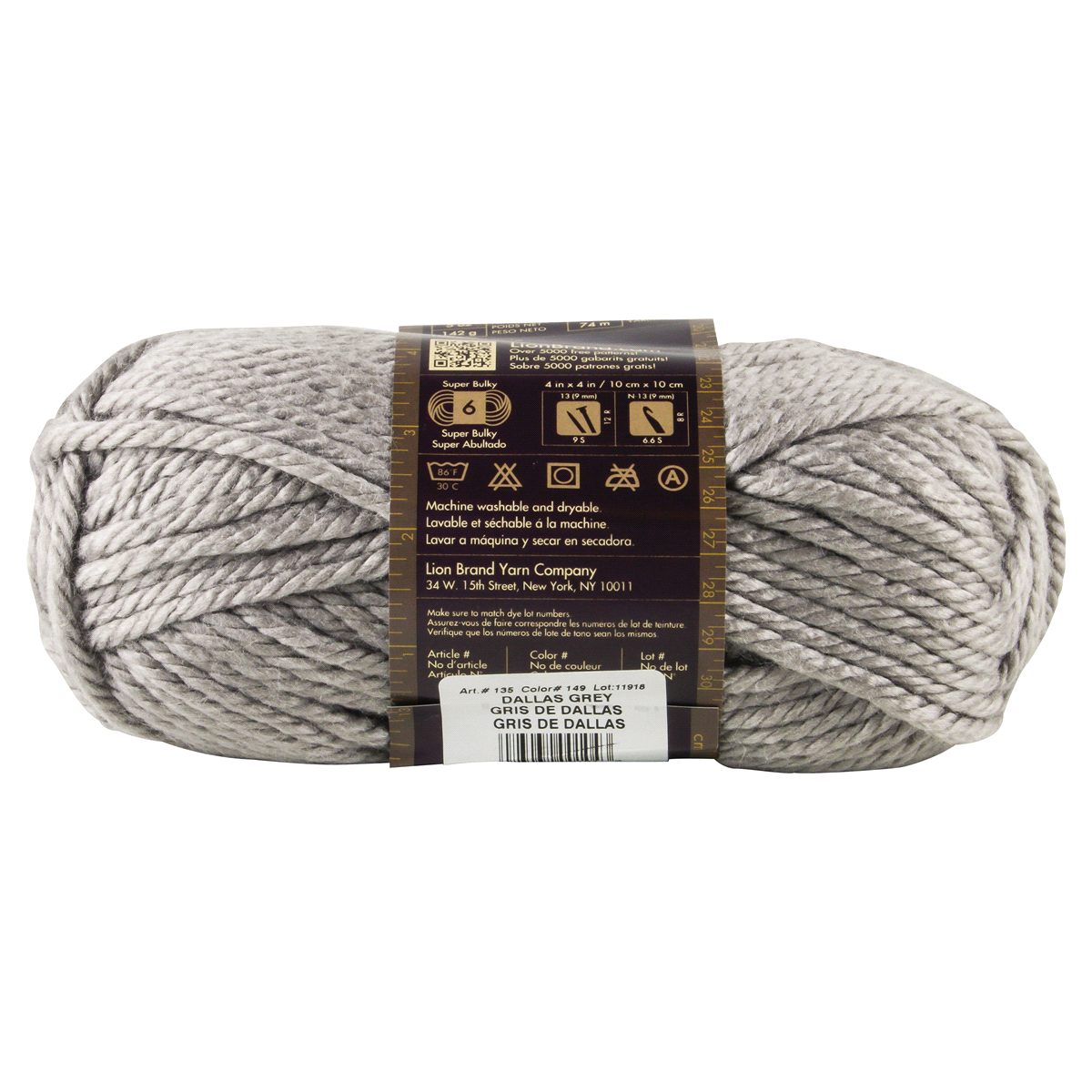 slide 4 of 4, Lion Brand Hometown USA Yarn, Dallas Grey, 5 oz