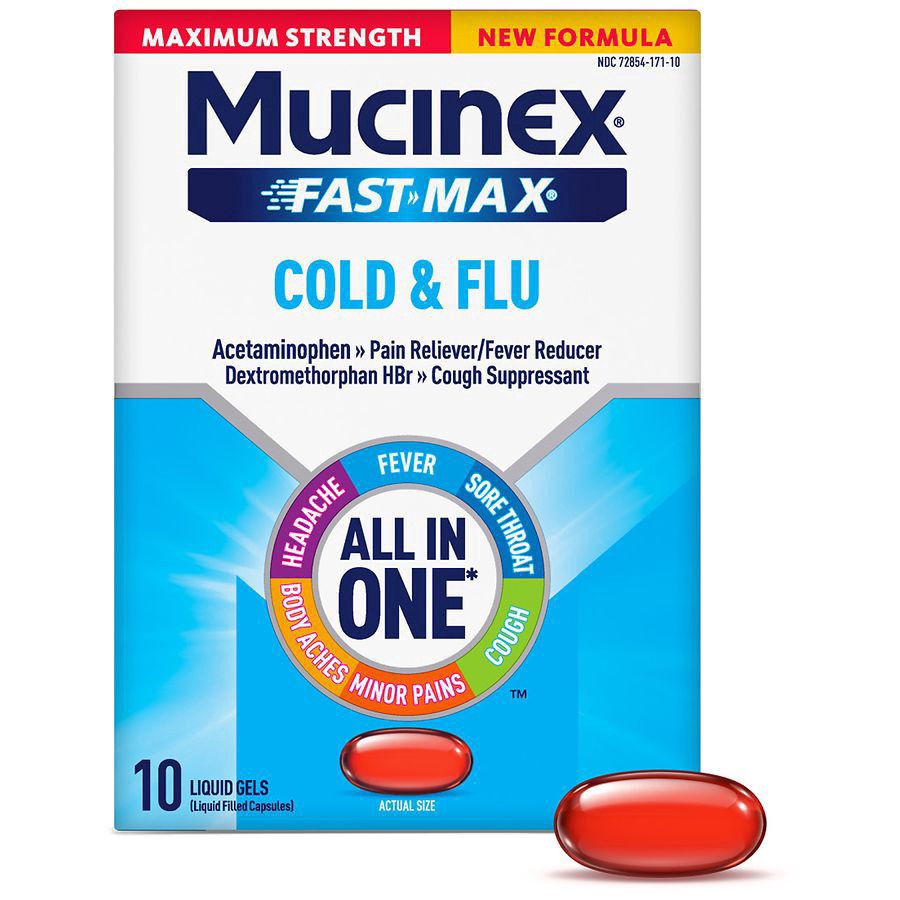 slide 1 of 5, Mucinex Maximum Strength Cold & Flu 10 Liquid Gels, 10 ct