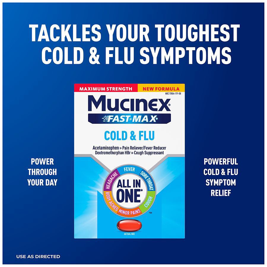 slide 4 of 5, Mucinex Maximum Strength Cold & Flu 10 Liquid Gels, 10 ct
