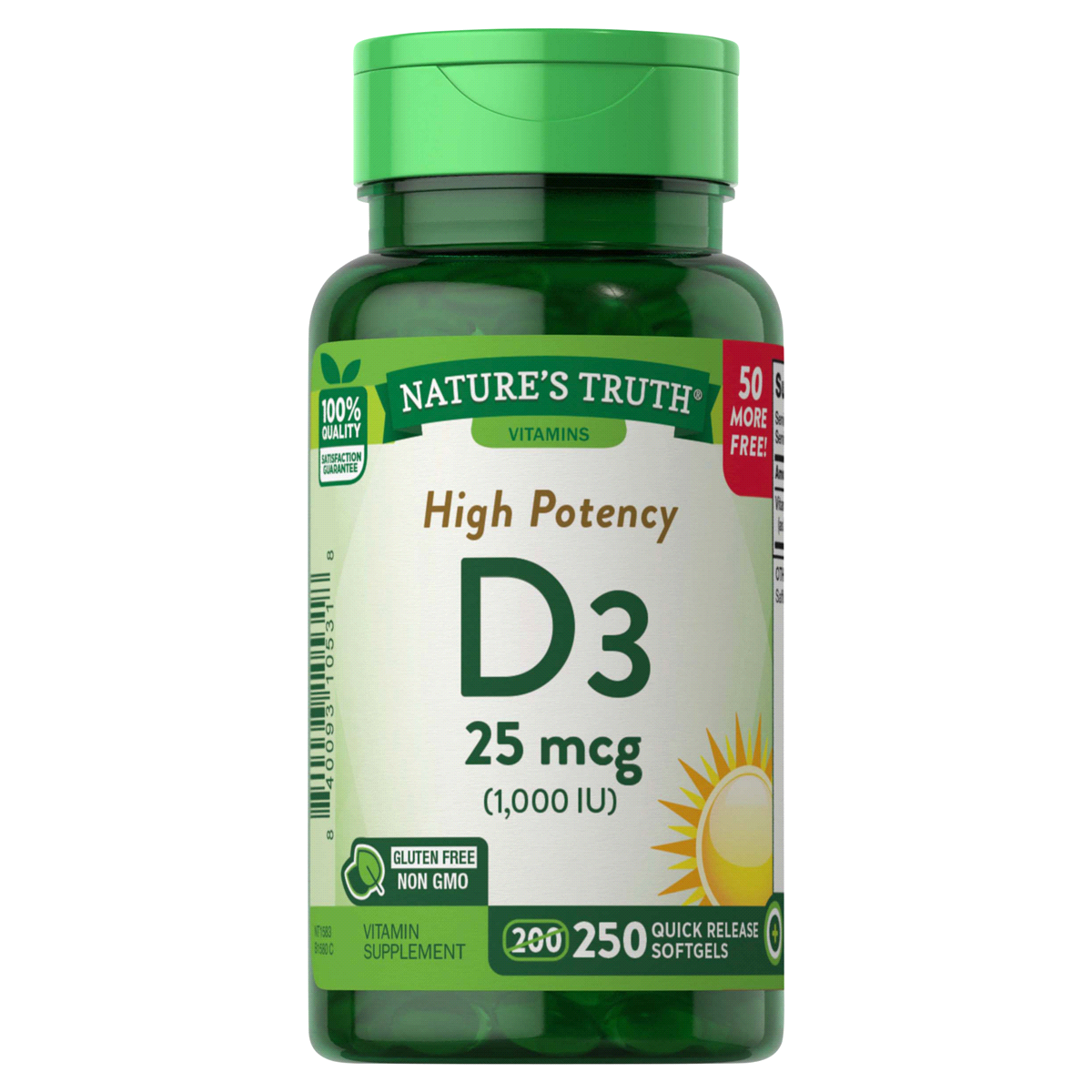 slide 1 of 1, Nature's Truth Vitamin D3 25 mcg (1,000 IU), 250 ct