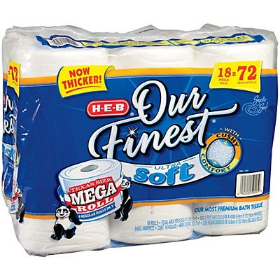 slide 1 of 1, H-E-B Our Finest Ultra Soft Mega Roll Bath Tissue, 18 ct