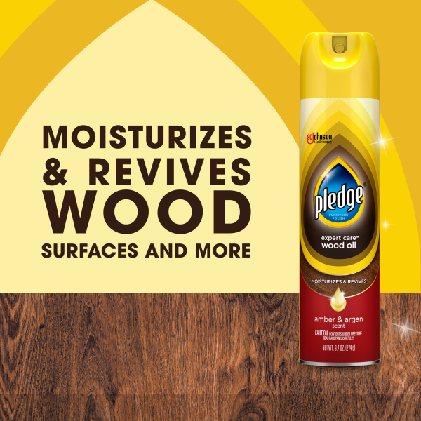 slide 20 of 22, Pledge Wood Oil, Expert Care™, Aerosol, Amber & Argan Scent, 9.7 oz., 9.7 oz